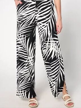 Denim & Co Black And White Palm Beach Pants